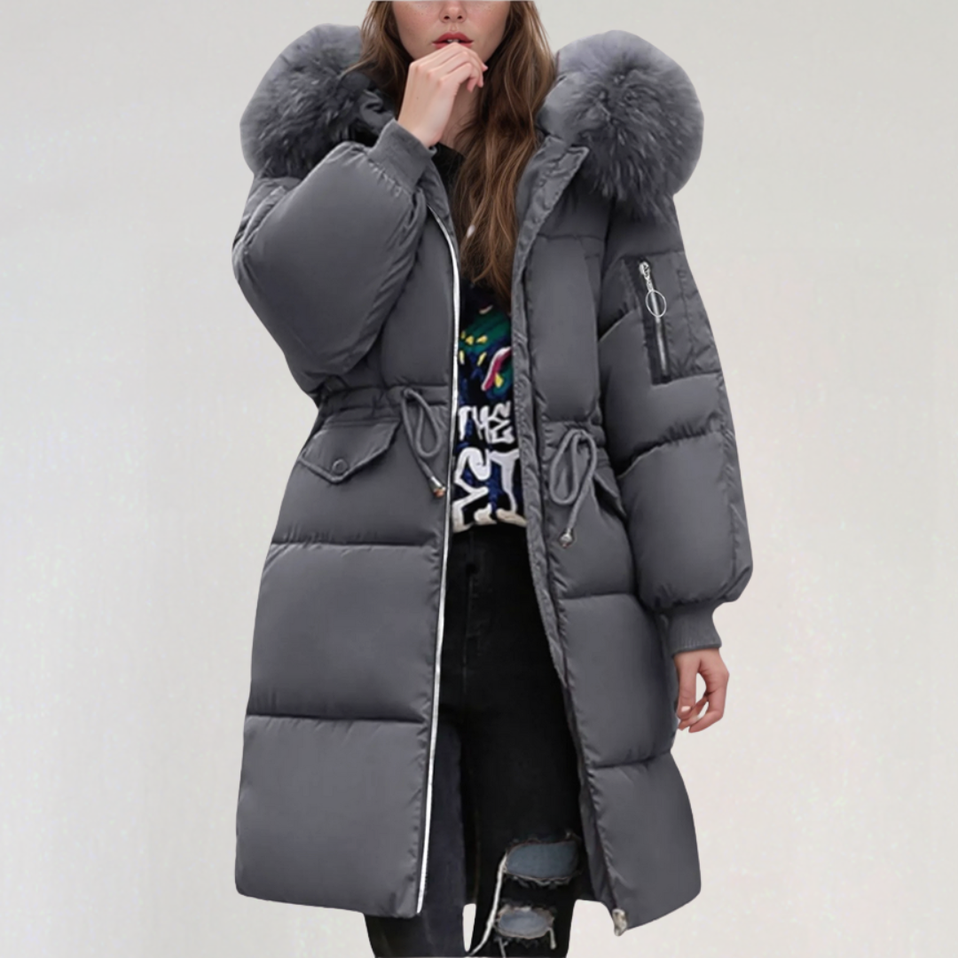 Doudoune Longue à Capuche pour Femme avec Poches à Rabat