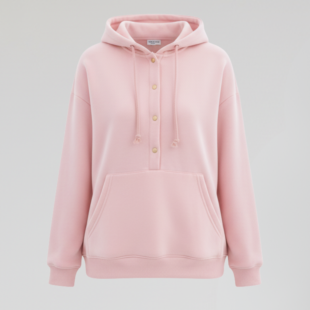 Sweat à Capuche Rose Femme avec Boutons