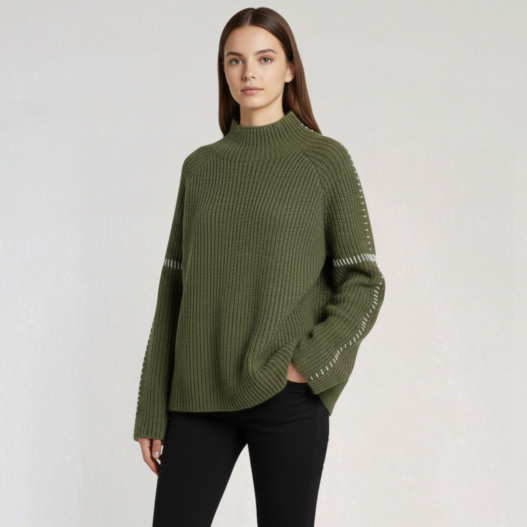 Pull Oversize Femme à Coutures Contrastées