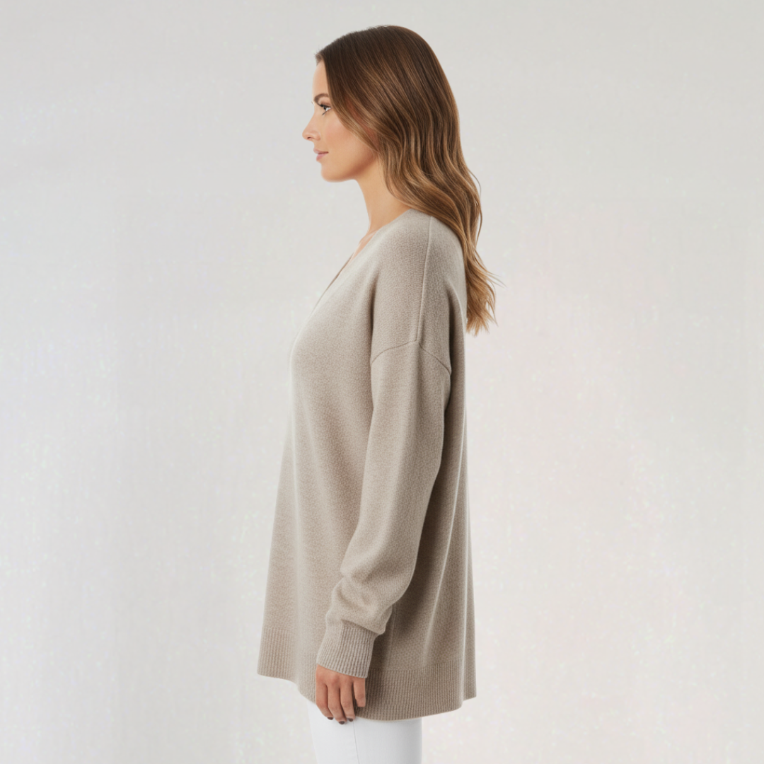 Pull à Col en V à Manches Longues pour Femme