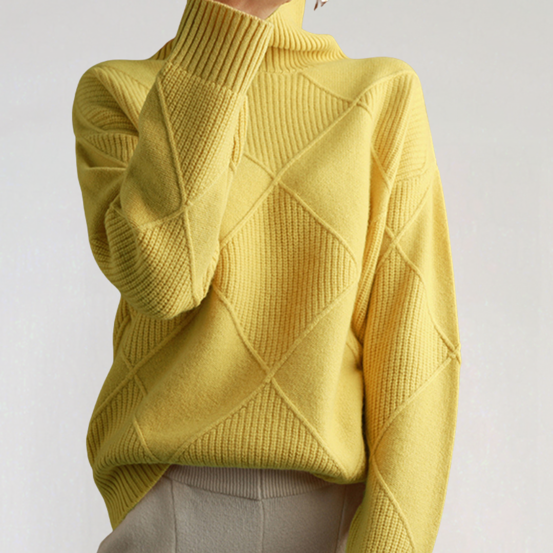 Pull à Col Roulé à Manches Longues avec Motif Géométrique