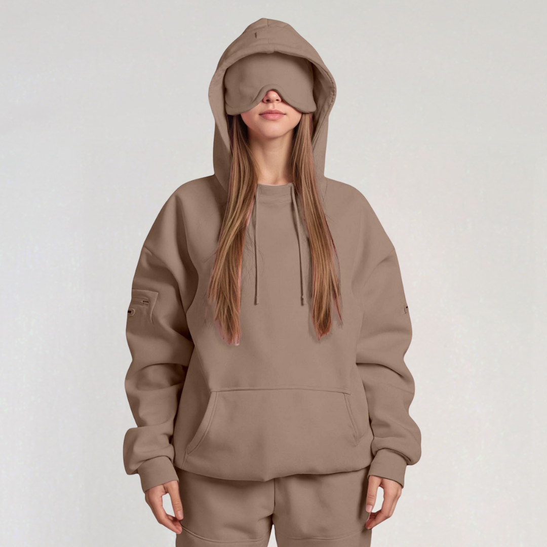 Sweat à Capuche Oversize avec Masque de Sommeil Intégré | Pull de Voyage Confortable Pour Femme