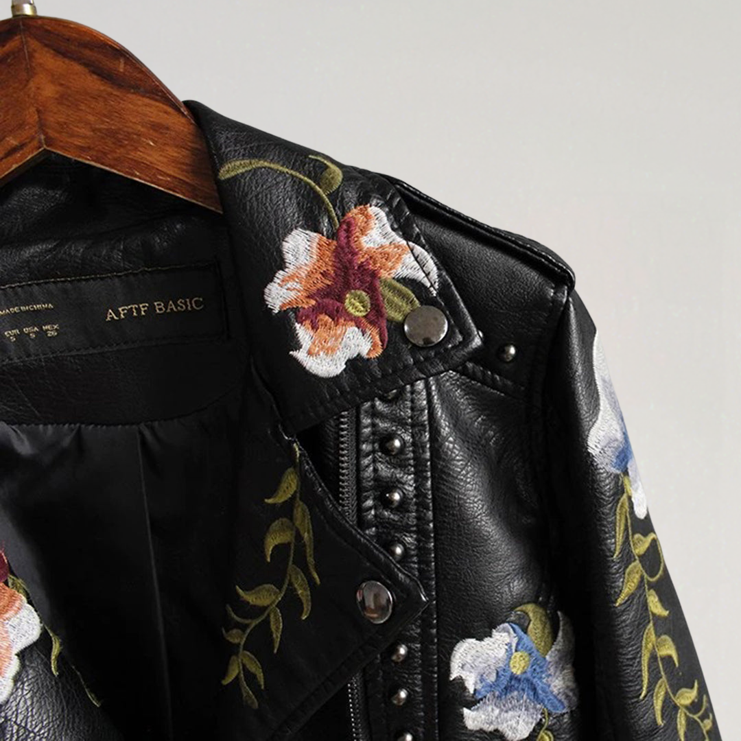 Veste Biker avec Broderie Florale pour Femme
