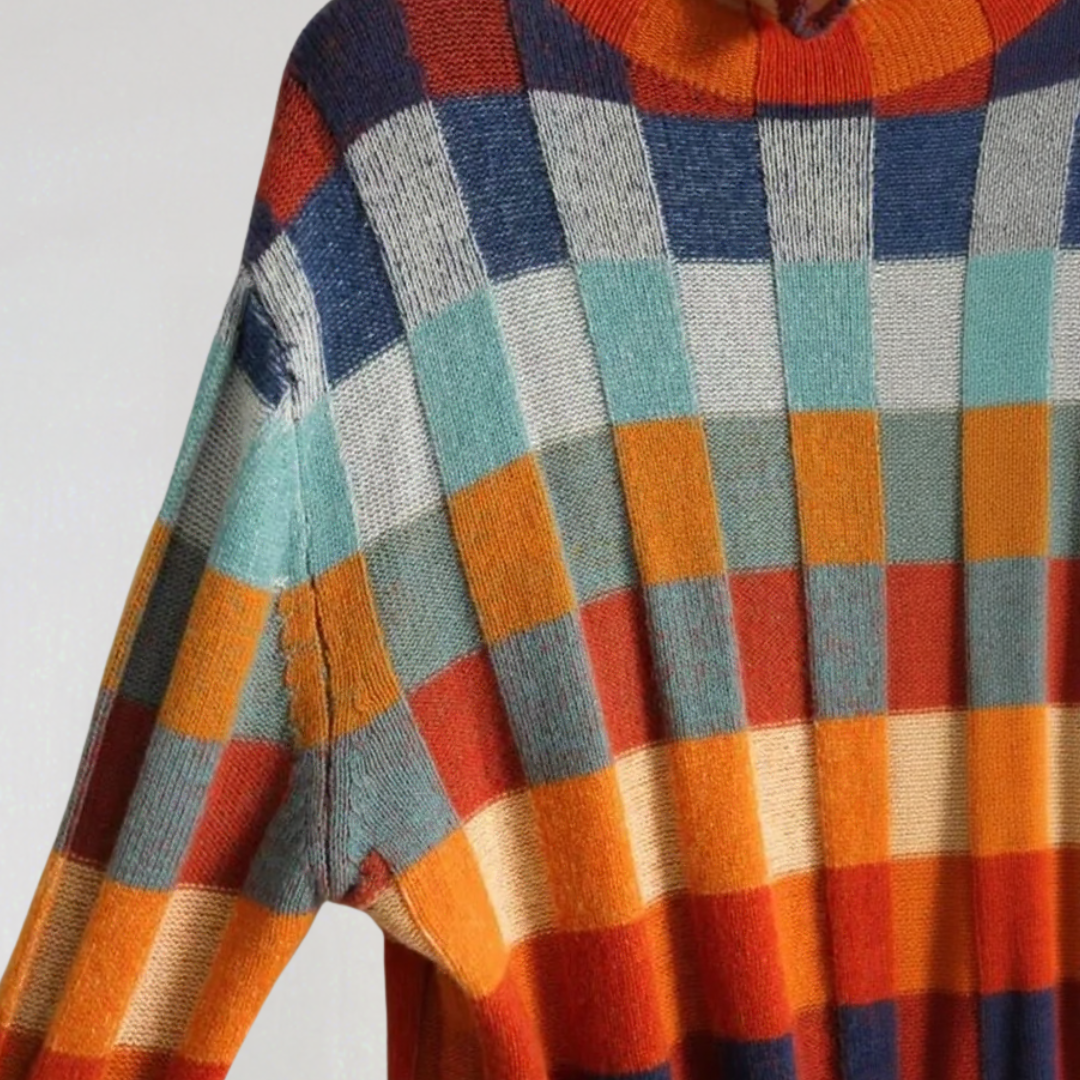 Pull Col Roulé à Carreaux Colorés Femme