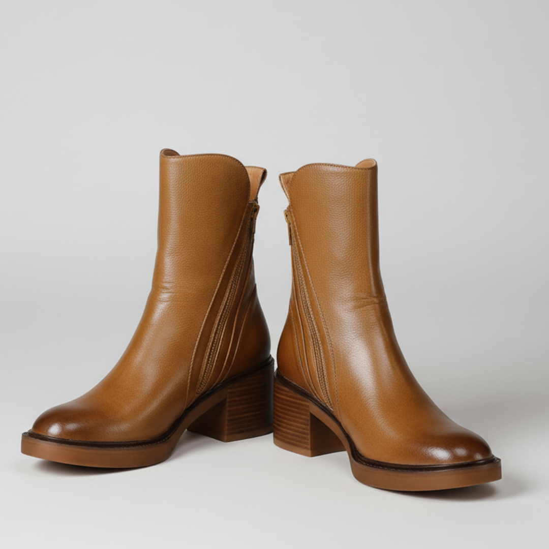 Bottines Élégantes à Talon Bloc Zippées Sur le Côté