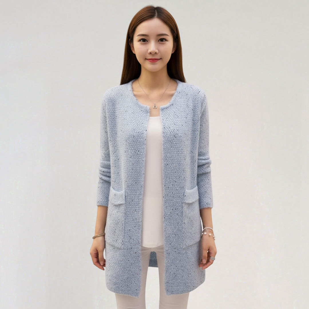 Cardigan Long Ouvert avec Poches pour Femme