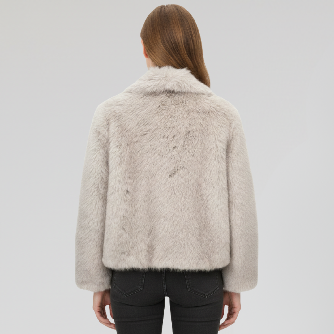 Veste D’hiver Femme Courte en Fausse Fourrure avec Col Large