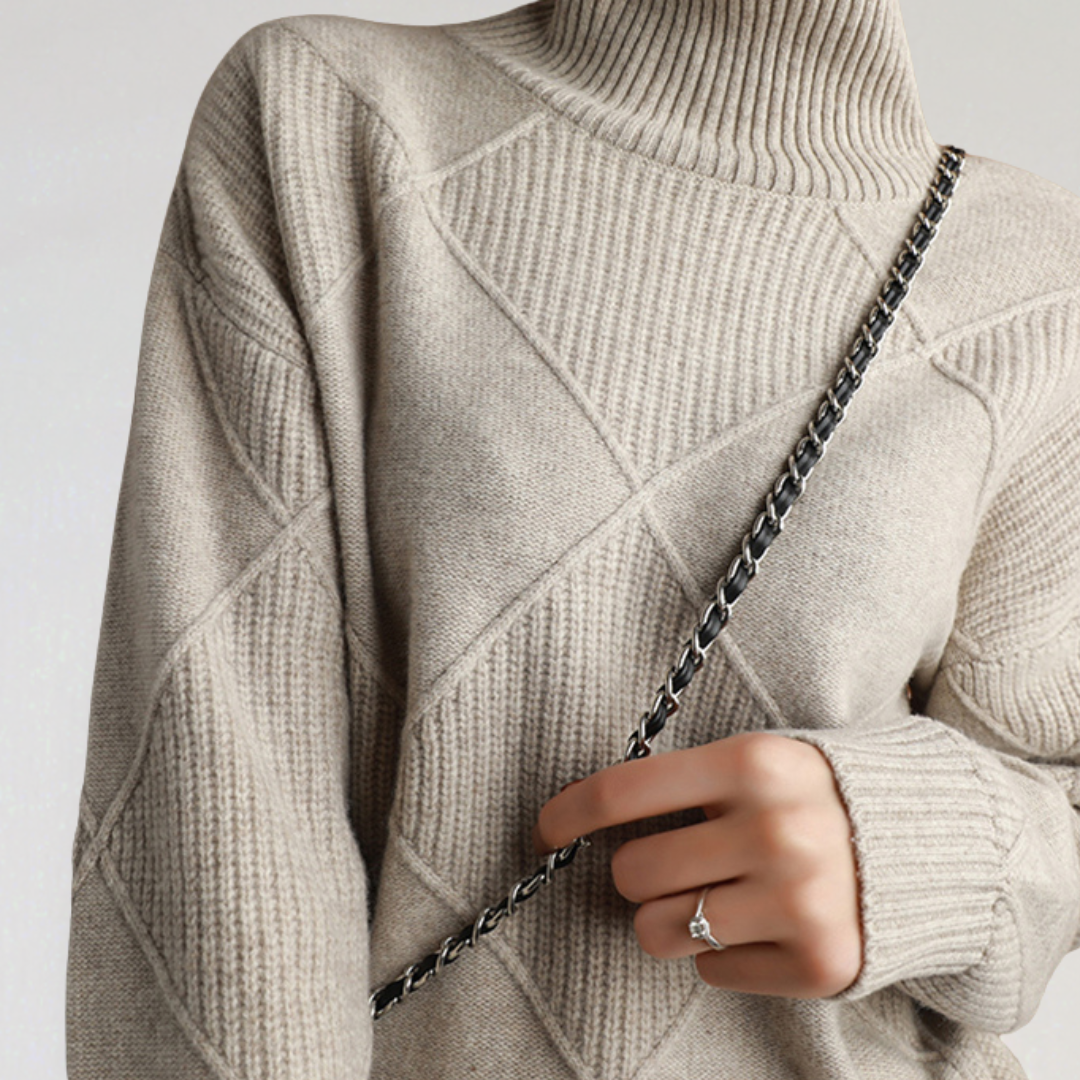 Pull à Col Roulé à Manches Longues avec Motif Géométrique