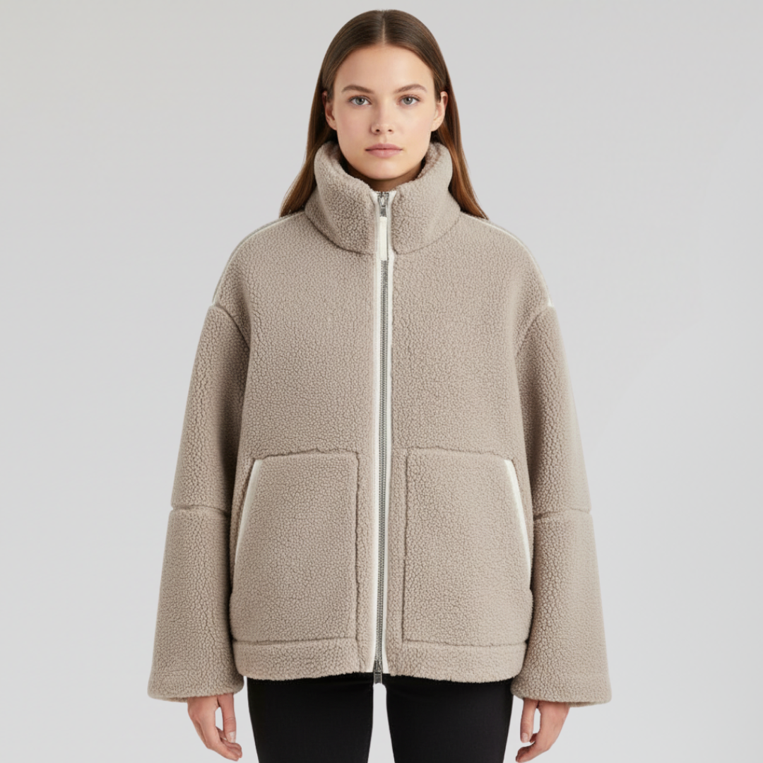 Veste Teddy Sherpa Zippée Femme à Col Montant