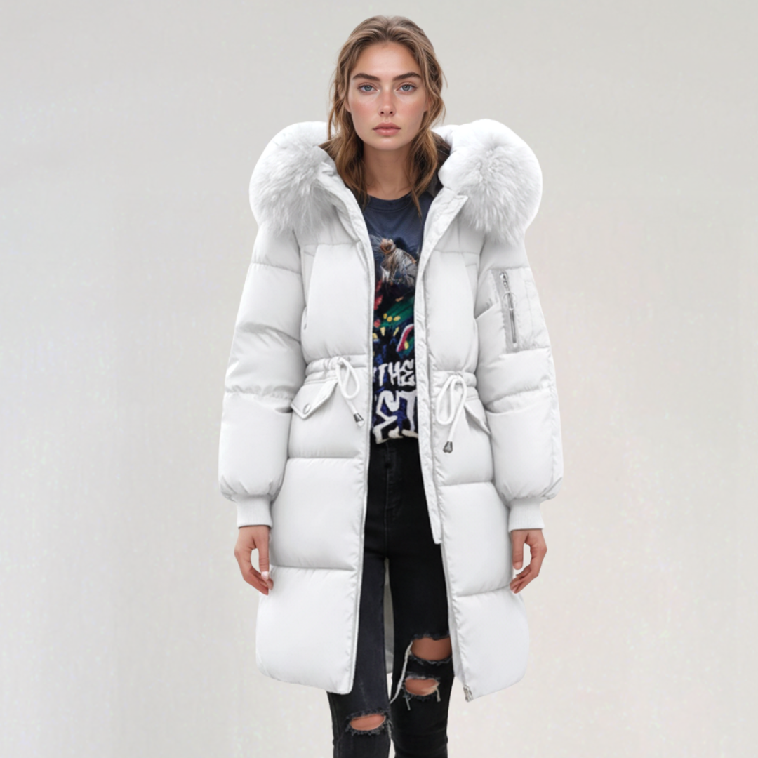 Doudoune Longue à Capuche pour Femme avec Poches à Rabat