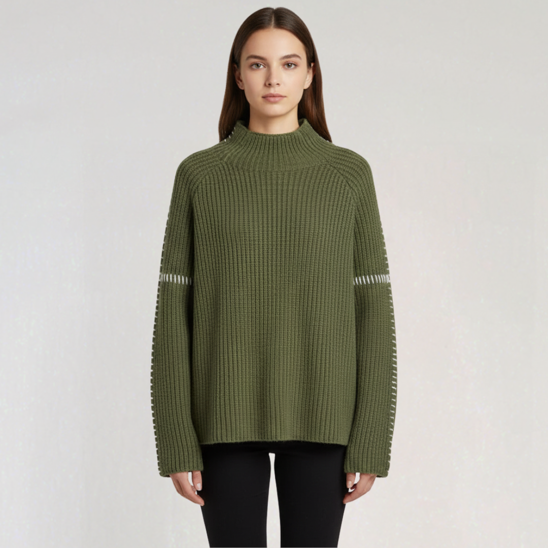 Pull Oversize Femme à Coutures Contrastées