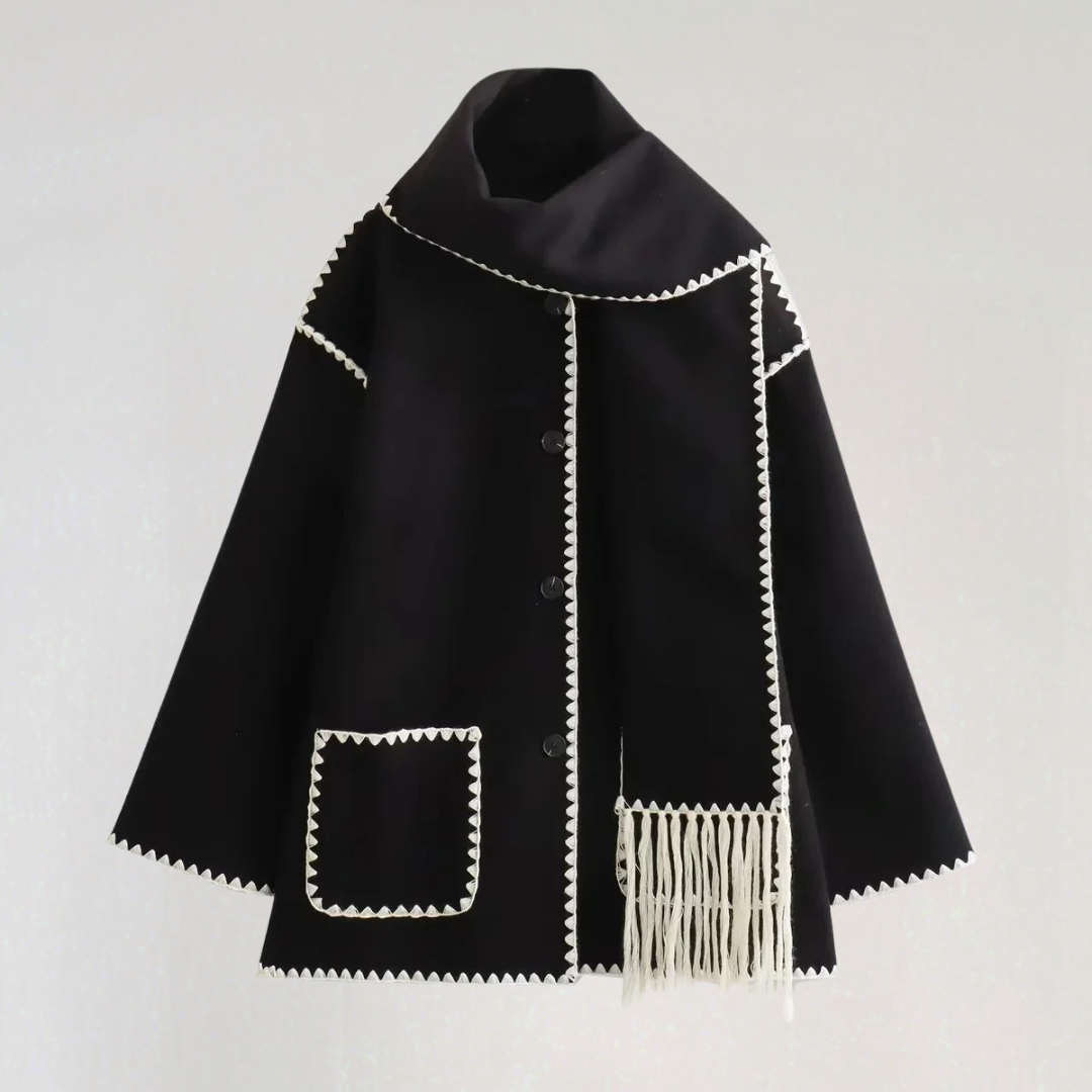 Manteau Femme avec Écharpe et Détails Contrastés
