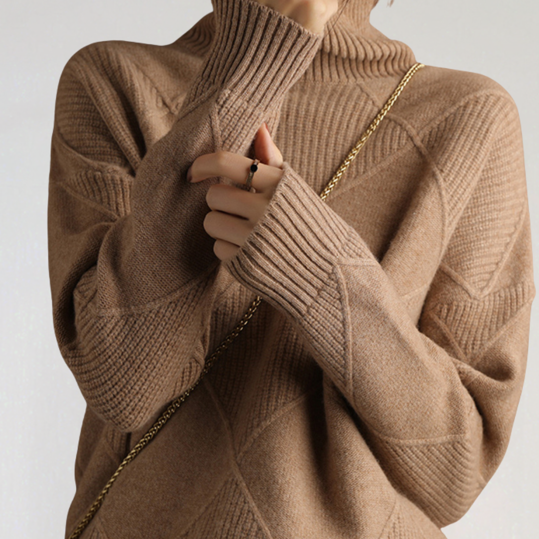 Pull à Col Roulé à Manches Longues avec Motif Géométrique