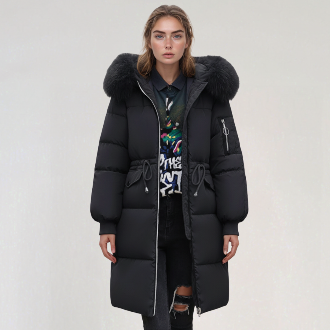 Doudoune Longue à Capuche pour Femme avec Poches à Rabat