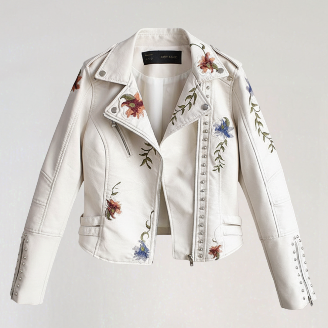 Veste Biker avec Broderie Florale pour Femme