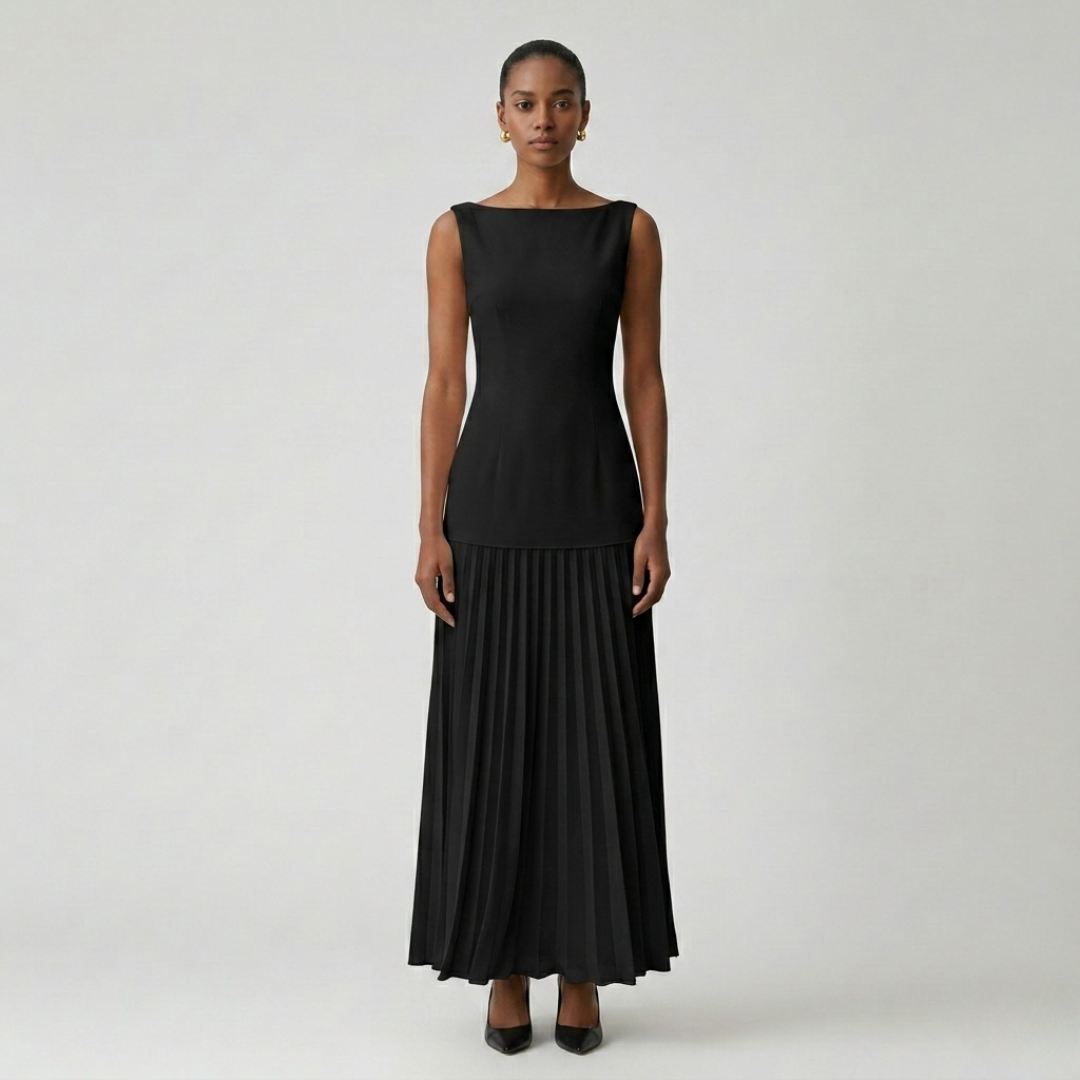 Robe longue plissée femme sans manches