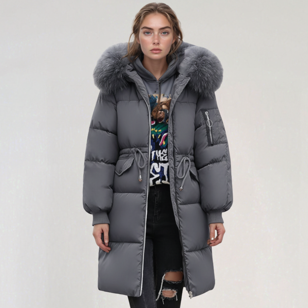 Doudoune Longue à Capuche pour Femme avec Poches à Rabat