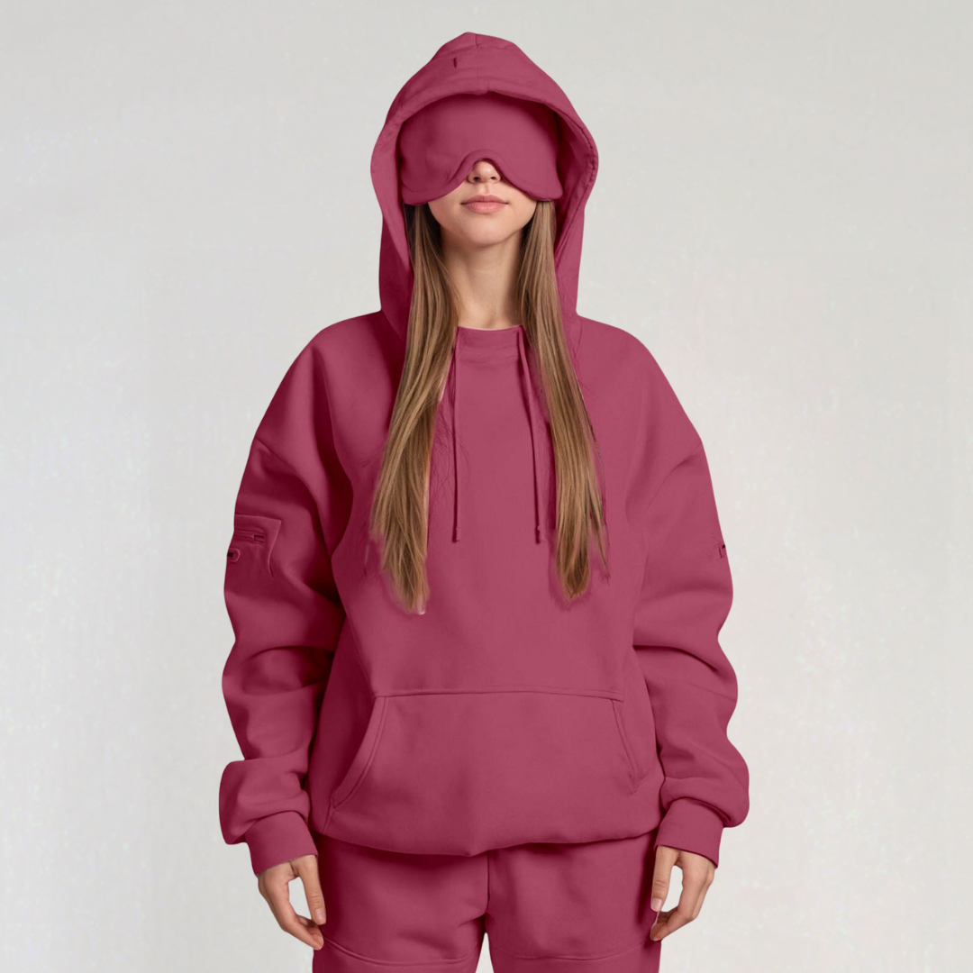 Sweat à Capuche Oversize avec Masque de Sommeil Intégré | Pull de Voyage Confortable Pour Femme