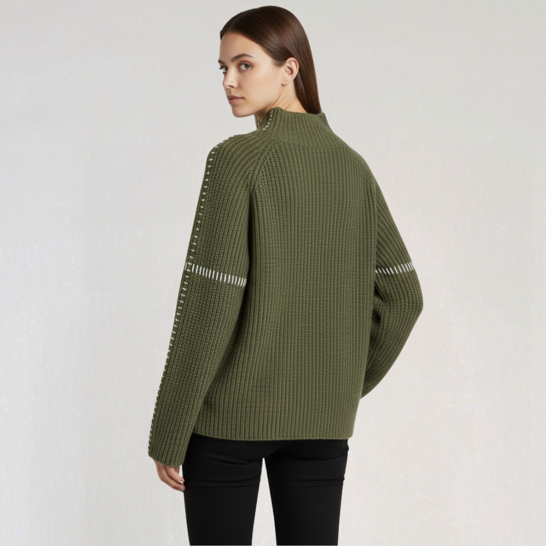 Pull Oversize Femme à Coutures Contrastées