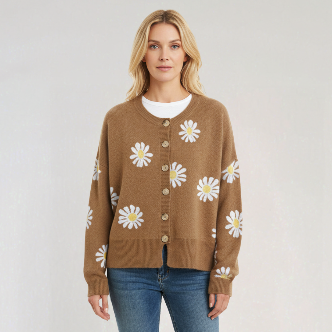 Cardigan à Boutons Motif Fleurs pour Femme