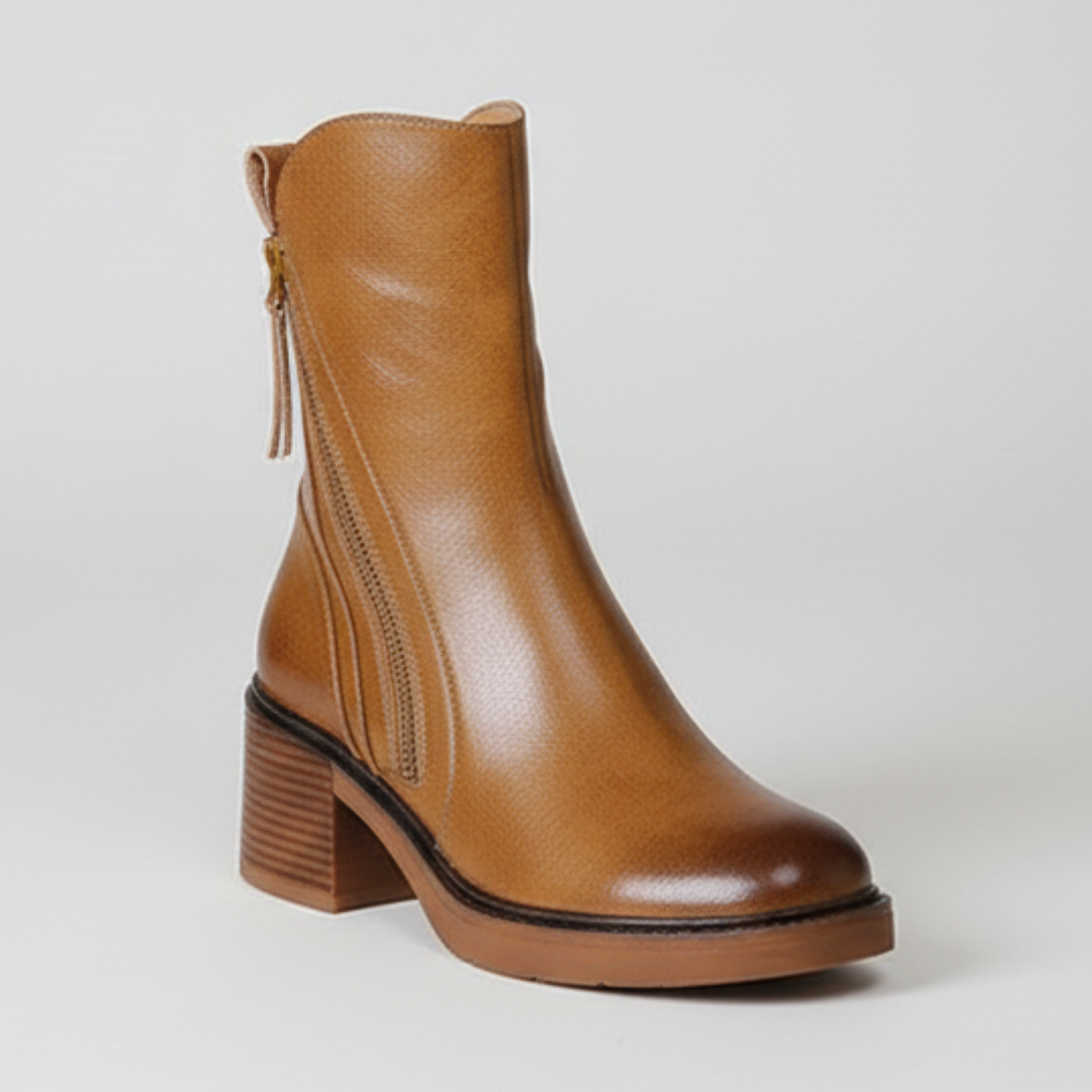 Bottines Élégantes à Talon Bloc Zippées Sur le Côté