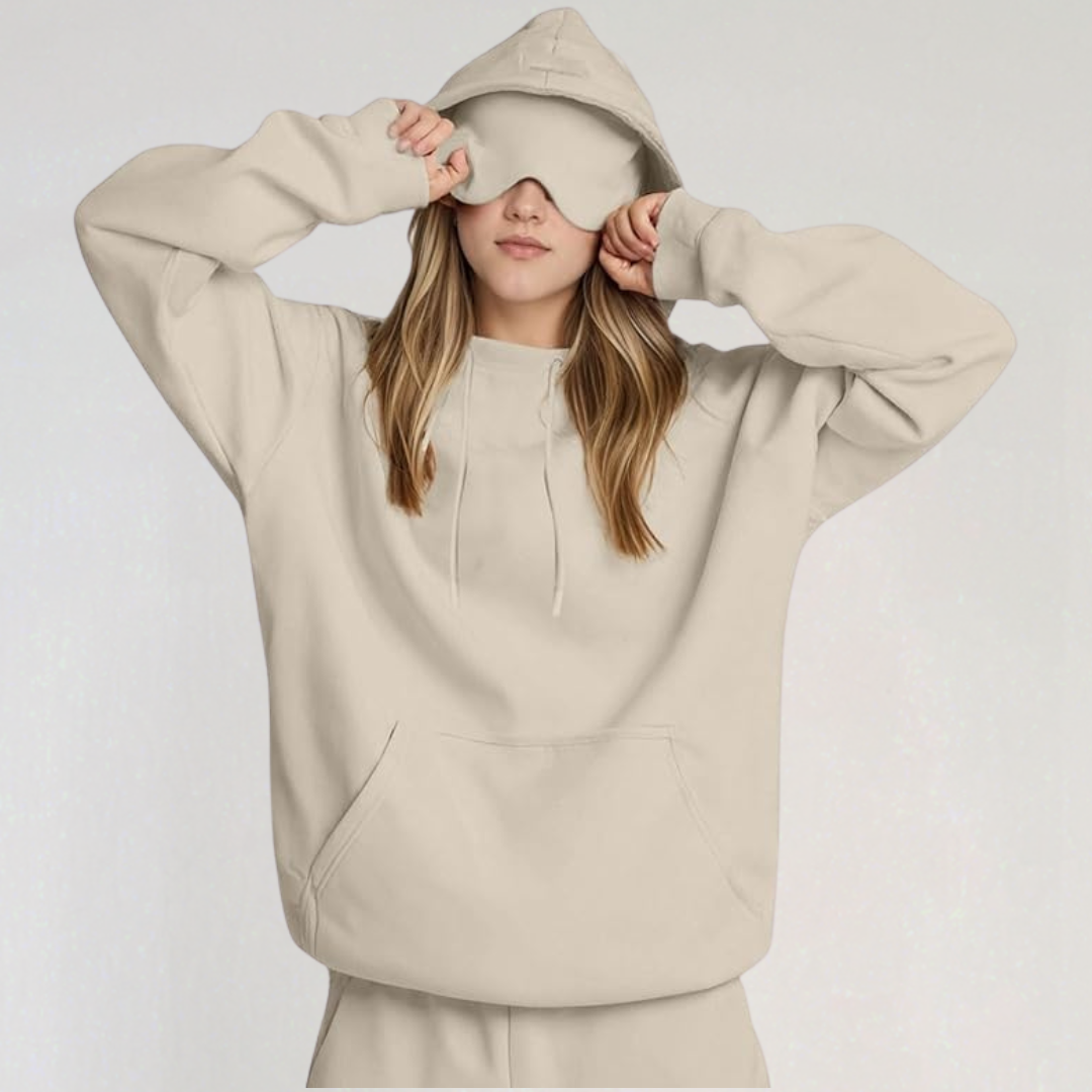 Sweat à Capuche Oversize avec Masque de Sommeil Intégré | Pull de Voyage Confortable Pour Femme