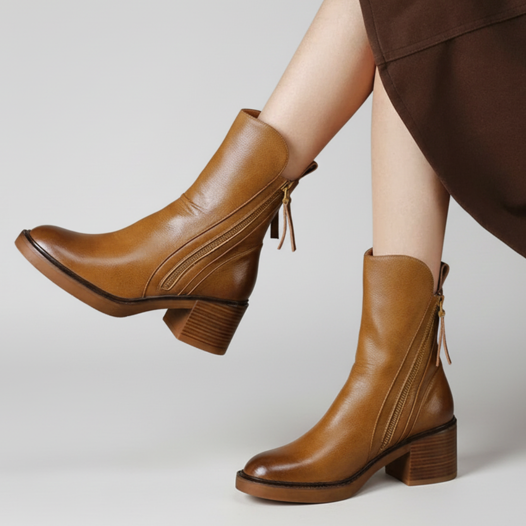 Bottines Élégantes à Talon Bloc Zippées Sur le Côté