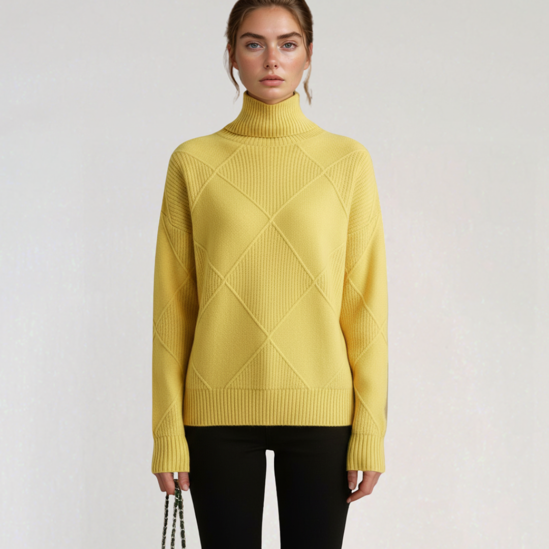 Pull à Col Roulé à Manches Longues avec Motif Géométrique