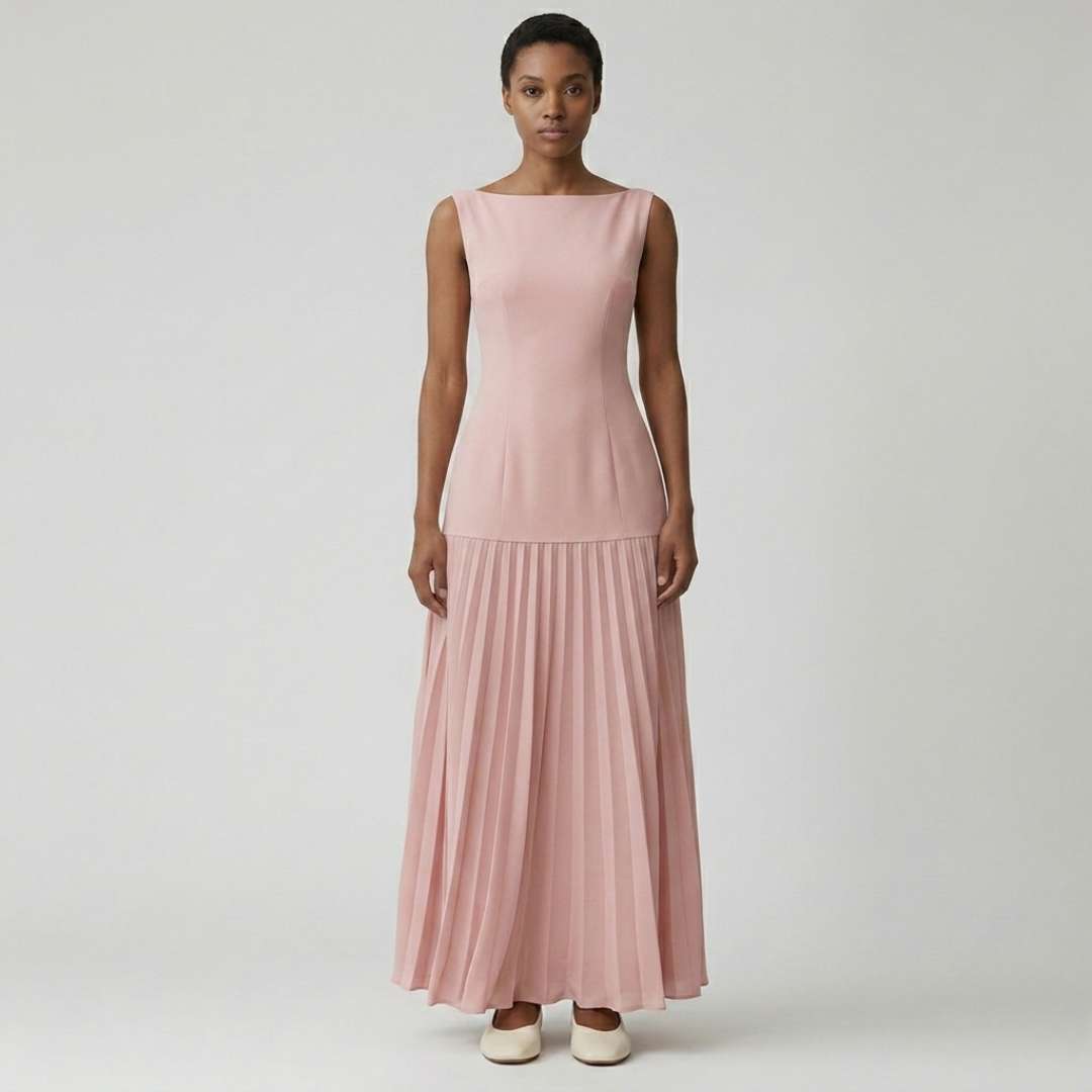 Robe longue plissée femme sans manches