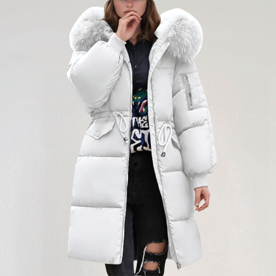 Doudoune Longue à Capuche pour Femme avec Poches à Rabat