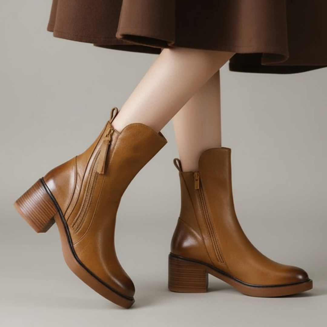 Bottines Élégantes à Talon Bloc Zippées Sur le Côté