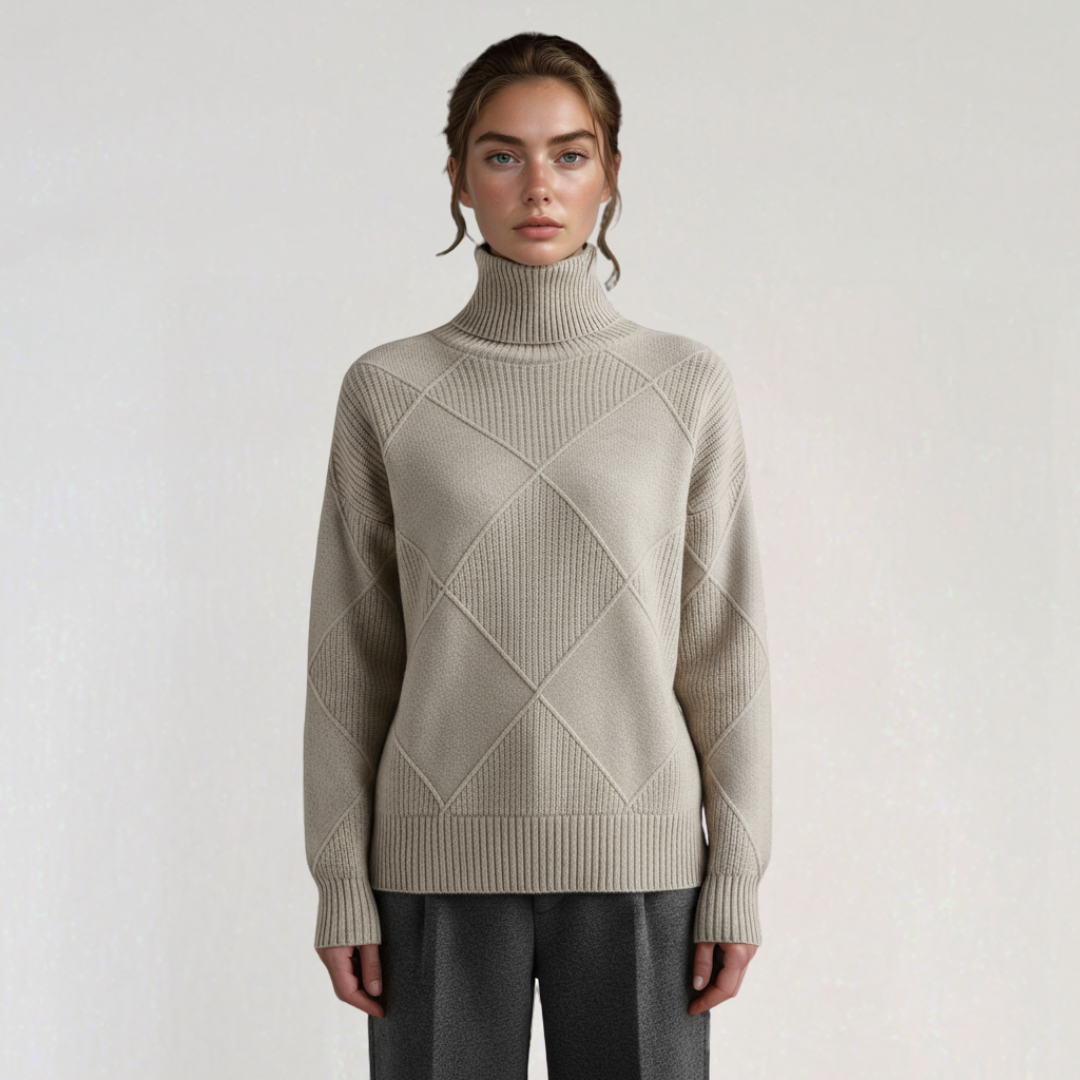 Pull à Col Roulé à Manches Longues avec Motif Géométrique