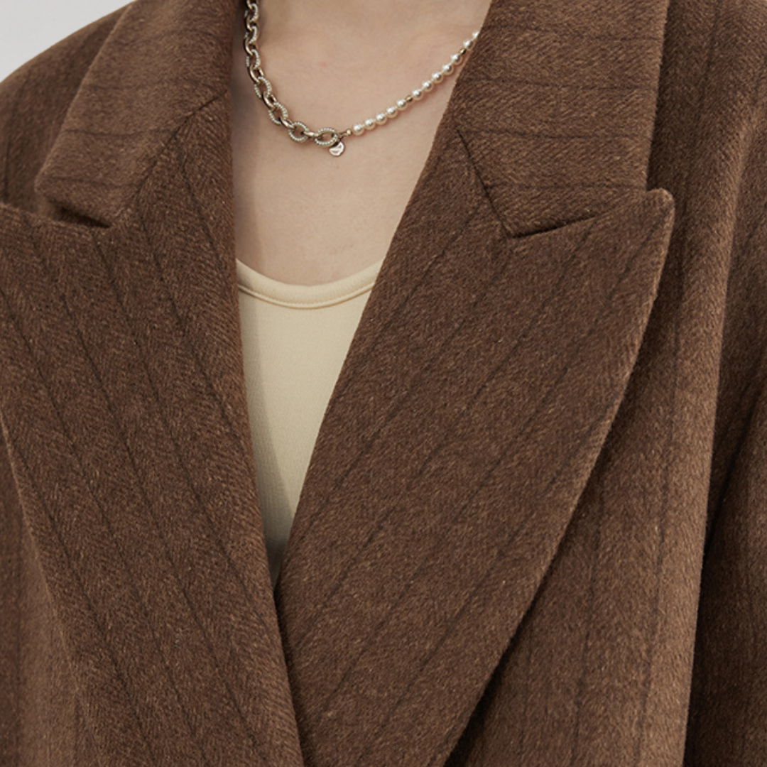 Blazer Oversize à Double Boutonnage avec Texture à Rayures