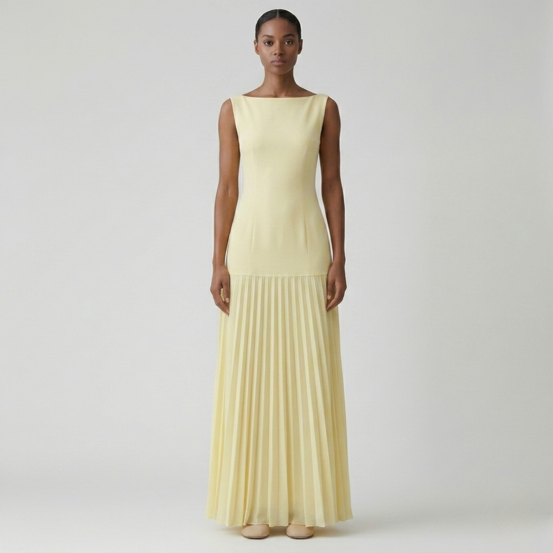 Robe longue plissée femme sans manches